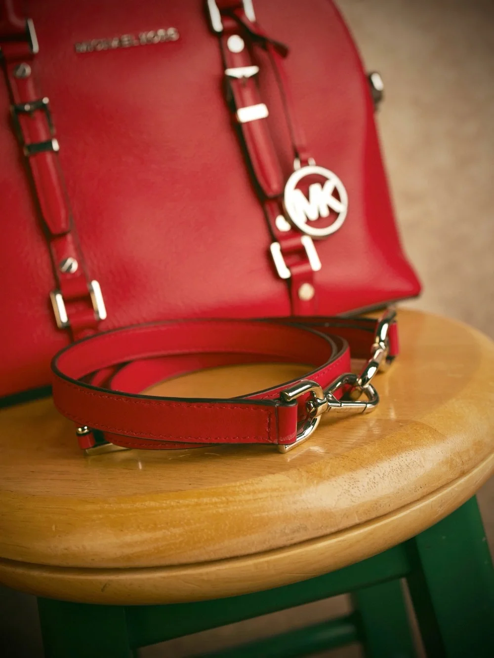 Michael Kors Fuchsia Leather Satchel with MK Charm